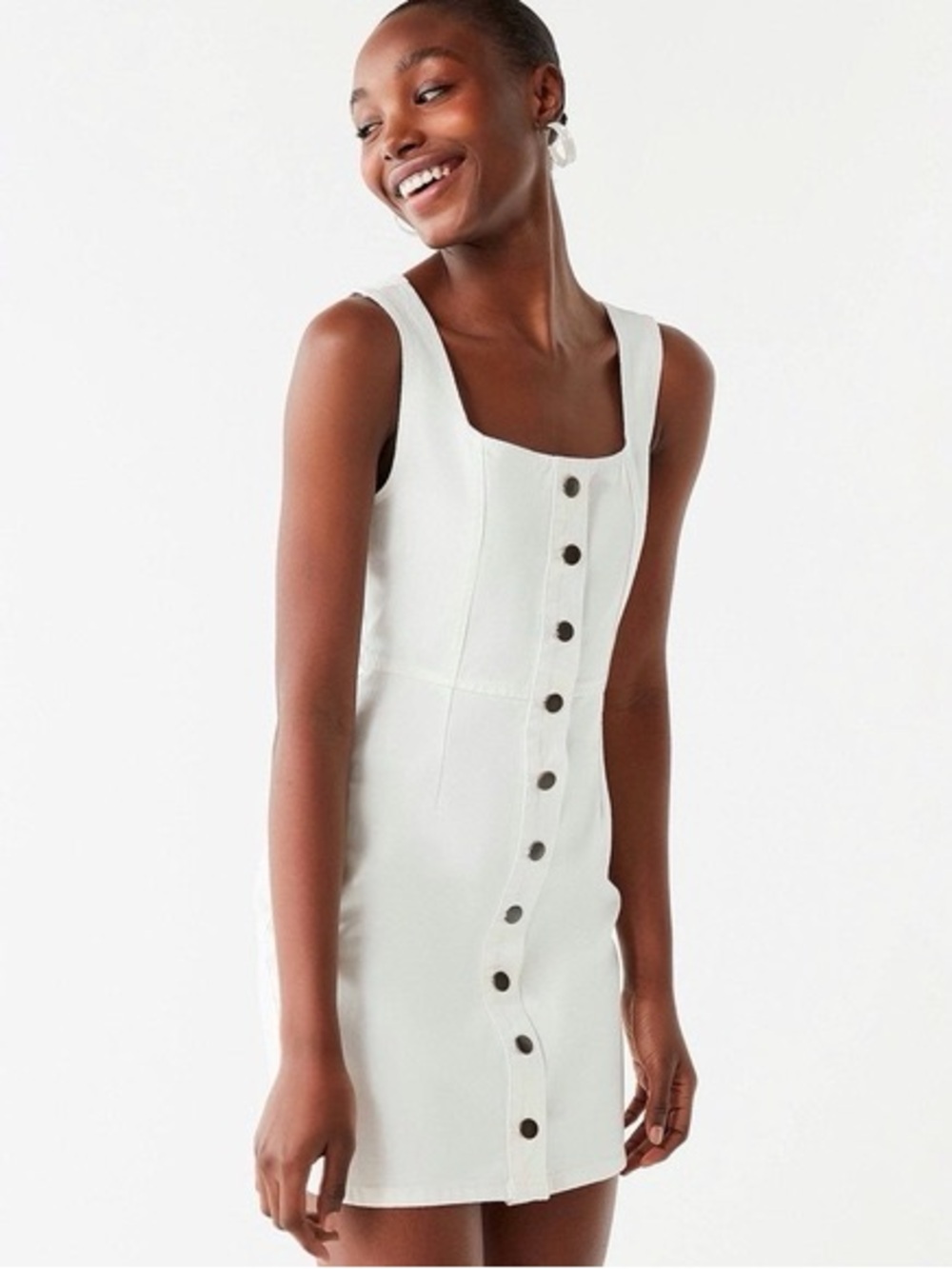 Shinestar White Button-Front Tank Mini Dress | Size M